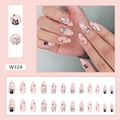 French almond press-on nails in pink with cute cat patterns and star designs W324 - Cute Kitty (W324)