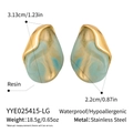 Detailed size and material specifications for resin and stainless steel earrings - Blue-green Marble Style (YYE025415-LG)