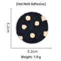 Polka dot towel embroidery patch with yellow dots on black base, 5.2cm diameter - Polyester/Hot Melt Adhesive / 07-Round Black Polka Dot