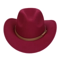 Detail of burgundy wool fedora hat featuring a brown leather band and gold metal buckle - M (56-58cm) / Wine Red (165-D)