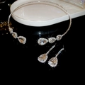 Parure de bijoux de luxe en argent avec zircone en forme de goutte et boucles d'oreilles - Choker ouvert pavé