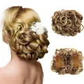 Detail of light blonde curly hair bun extension with secure built-in hair combs - 12T24 (Golden Brown Ombre)