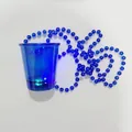 Translucent dark blue party cup with matching bead chain necklace for festive events - Transparent Blue LED Glow Cup