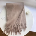 Oatmeal-colored plush thick scarf with long tassel details in a minimalist setting - 230*35cm / 14# Khaki Brown