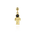 Detailed view of a gold astronaut pendant with blue stone and clear zircon accents - Astronaut