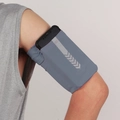 Elastic grey sports running armband phone holder with reflective stripes on arm - Gray