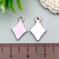 Pink enamel and silver metal diamond pendants with measurement ruler for sizing - 1Pc Pink Rhombus