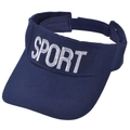 Navy blue kids open top sun hat with white SPORT embroidery and adjustable strap - Navy Blue