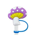 Purple mushroom silicone straw cover cap with white dots and blue retaining ring - Purple Polka Dot Mushroom-1704-18