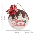 28cm wooden Merry Christmas door sign with red bow and festive tree print decoration - Style I (Stitched Color Xmas Tree)