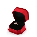 Red octagonal velvet jewelry box with black interior lining for rings and necklaces - Ring Box / Red With Black Interior