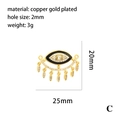 Gold-plated copper evil eye pendant with cubic zirconia and black enamel accents - P03173-C Gold Fringe Eye Black Enamel