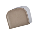 Mini semi-circle coin purse in grey pebbled leather with contrast stitching - Khaki