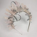 Pink crystal quartz crown headpiece with silver leaves and metallic wire wrap - Rose Quartz Silver Wire Silver Leaves