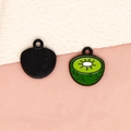 Miniature alloy kiwi fruit charm for DIY jewelry with green enamel and hanging hole - Kiwi - Black (15-Black)