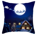 Detail of Christmas pillow cover with Santa sleigh and reindeer over a snowy night scene - Santa Sleigh Moon Night