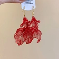 Vibrant red laser-cut goldfish drop earrings with gold hooks for women niche jewelry design - 1# Ear Hook - Red - Koi