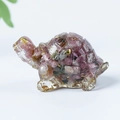 Pink quartz crystal turtle figurine with gold flakes in translucent resin craft - 09 Plum Blossom Tourmaline + Gold Foil