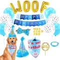 Μπλε σετ γενεθλίων σκύλου με χρυσά μπαλόνια WOOF, πανό, καπέλα και διάφορα αξεσουάρ - Μπλε Σετ
