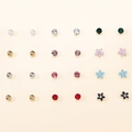 Set of 20 pairs of alloy stud earrings with colorful gems and floral designs - 20 Pairs Set Pearl Rhinestone Star