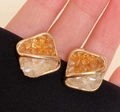Elegant gold square stud earrings with gradient amber crystal stones for women - 3# Silver Earring Post - Irregular Amber Crushed Stone Style