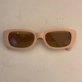 Retro rectangle sunglasses with thick cream frame and dark amber lenses for women - Sand Pink Frame Tea Lens