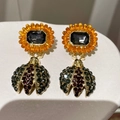 2508122 Sunflower Ladybug Earrings With Full Rhinestones