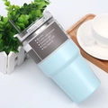Light blue double wall insulated 304 stainless steel tumbler with straw and clear lid - 600ml / Blue (Straight Style)