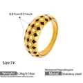 Detail view of gold-plated stainless steel ring showing 0.81cm width and checkerboard pattern - A138 Gold Color Checkerboard Ring