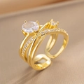 Anello incrociato regolabile in oro con zircone ovale e design multistrato raffinato - Oro (651)