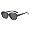 Classic retro black oval sunglasses with thick frame and dark lenses for travel - Black Frame Black Grey Lens