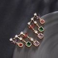 Elegant gold drop earrings with multi-colored gemstones in red, green, and purple - No. 96