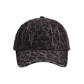 Detailed view of Y2K distressed leopard print baseball cap with washed denim texture - Adult Head Circumference (56-60cm) / Coffee Leopard