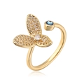 18K vergoldeter Schmetterlingsring aus Kupfer mit Zirkonia und Auge der Vorsehung Motiv - Einstellbar Offen / Schmetterling Böser Blick Stil (12498) / Gold