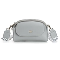 Petit sac bandoulière gris clair en cuir grainé avec double zip et bandoulière tissée - Bleu Gris