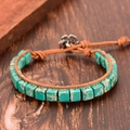 Bohemian wrap bracelet with turquoise stones and tree of life metal button closure - Emperor Stone Chain