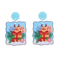Close-up of reindeer pattern on square glitter acrylic Christmas tree earrings - No.11 - Sky Blue Reindeer
