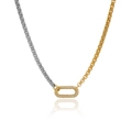 18K gold plated U-shaped necklace with mixed silver-gold links and pavé set crystals - 18K Gold / 40+5cm / Gold