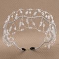 Elegant bridal headband featuring silver wire mesh with crystal beads and rhinestones - Silver