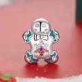 925 sterling silver gingerbread man charm with blue enamel and pink gemstone - Gingerbread Man