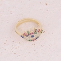 Gold open ring with devil's eye design featuring colorful zircon micro-paving for women - Evil Eye Colorful Zircon Style (1#)
