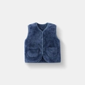 Gilet en polaire bleu marine pour enfants avec col en V et deux poches avant d'automne - Gilet en Peluche à Pressions / Bleu / 80cm