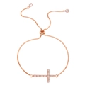 Rose gold adjustable chain bracelet with a sparkling rhinestone pavé cross charm - Rose Gold