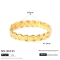Detailed view of gold plated twisted chain bangle showing 60mm diameter and 13mm width dimensions - Gold Threaded Spiral Style (NB-B6335)