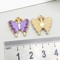 Detailed view of purple enamel butterfly charms in gold alloy with metric measurement - 1Pc Black & Purple Drip Oil Butterfly / 17*18mm