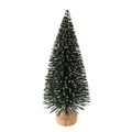 Miniature Christmas tree ornament with green pine needles, snow tips and wooden base - Dark Green