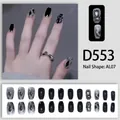 Faux ongles D553 noirs et paillettes argentées avec cristaux 3D et forme AL07 - Paillettes Argentées Noir Diamant Géométrique (D553) / 24 Pièces/Ensemble