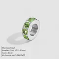 Silver-colored stainless steel spacer bead with faceted green peridot stones for jewelry DIY - August Olive Green (AUG-PERIDOT) / 10.5x3.5mm / Silver