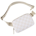 Waterproof checkerboard waist bag with adjustable strap in cream and white pattern - Beige Plaid
