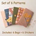 Geschenktüten-Set mit Blumenmotiven und passenden Aufklebern für Kindergeschenke - 6er-Set Stile / 6 Beutel + 6 Aufkleber